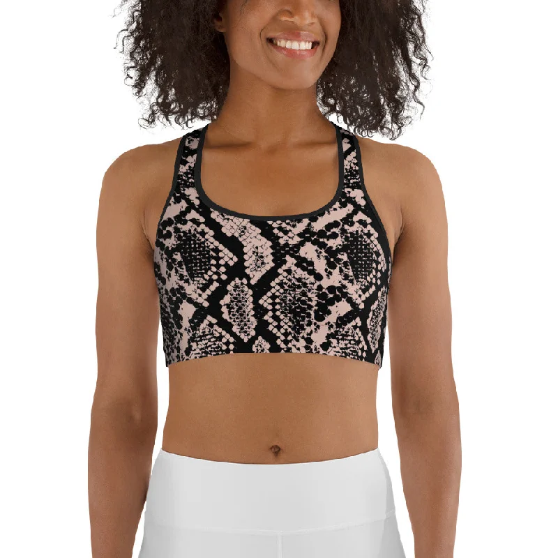 Dusty Pink and Black Snakeskin Sports Bra