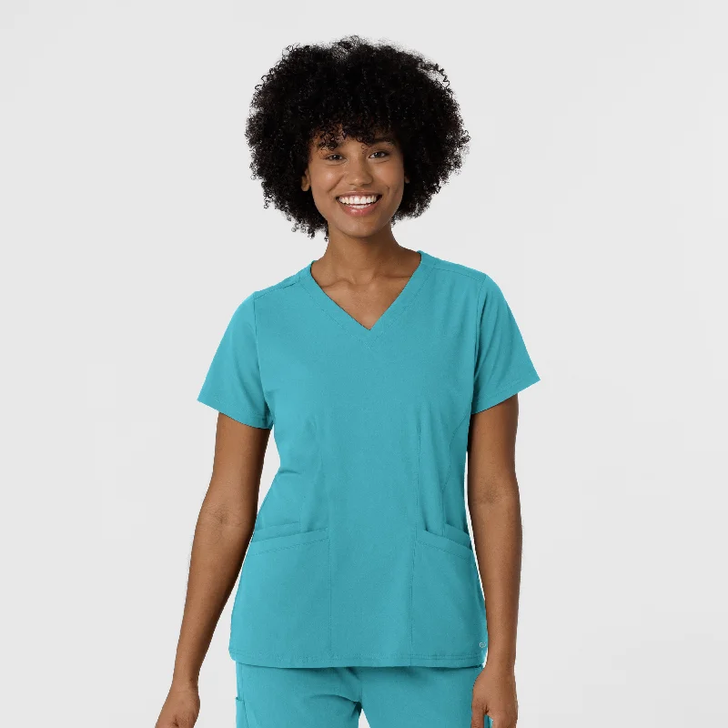 Aero Remix Women's Flex-N-Reach V-Neck Scrub Top - Teal Blue