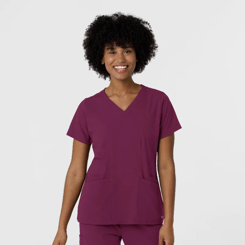 Aero Remix Women's Flex-N-Reach V-Neck Scrub Top - Wine