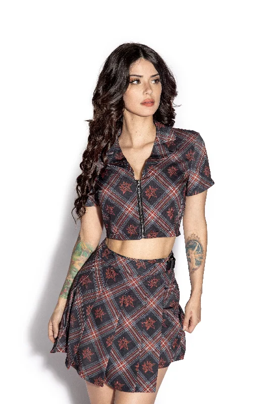 BCC Goat Red Plaid - Zip Crop