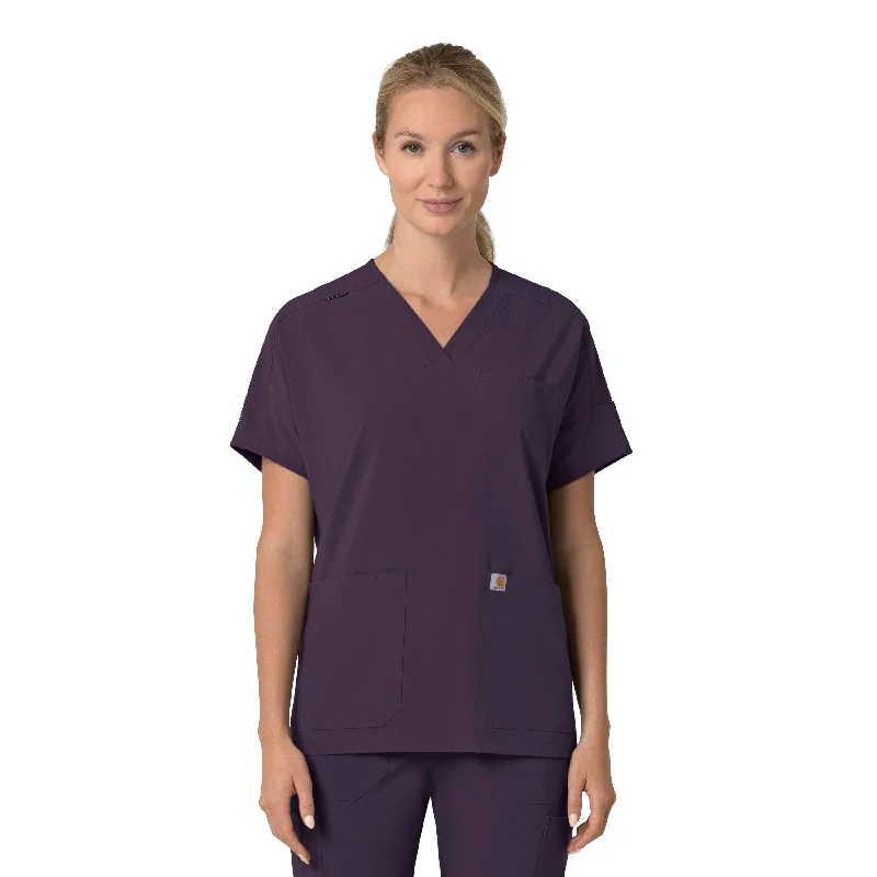 Carhartt Force Cross-Flex Women's Oversized V-Neck Scrub Top - Black Plum