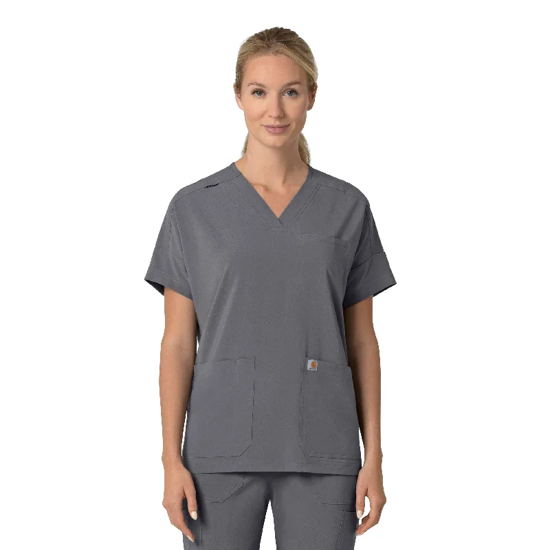 Carhartt Force Cross-Flex Women's Oversized V-Neck Scrub Top - Pewter