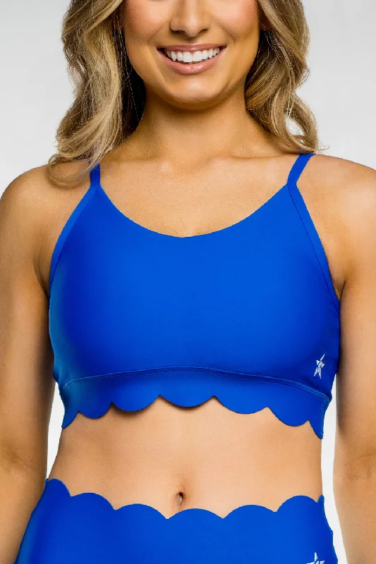 Scalloped V Neck Sports Bra in Royal Blue - FINAL SALE